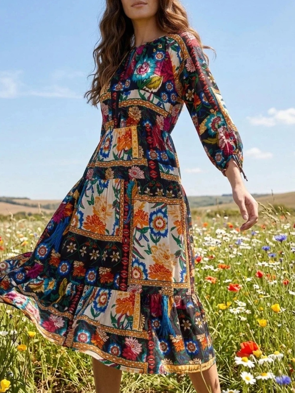 Johnny Was Brona Floral Silk Midi Dress C32525-8 Size S